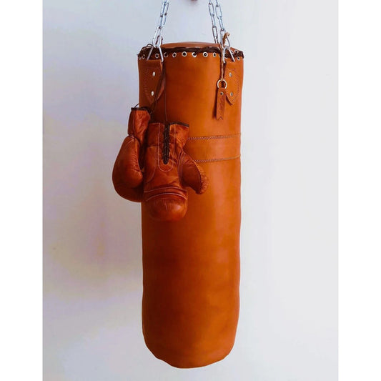 Vintage training leather punching bag with retro style boxing gloves Best Birthday Gift Christmas Gift gift for him