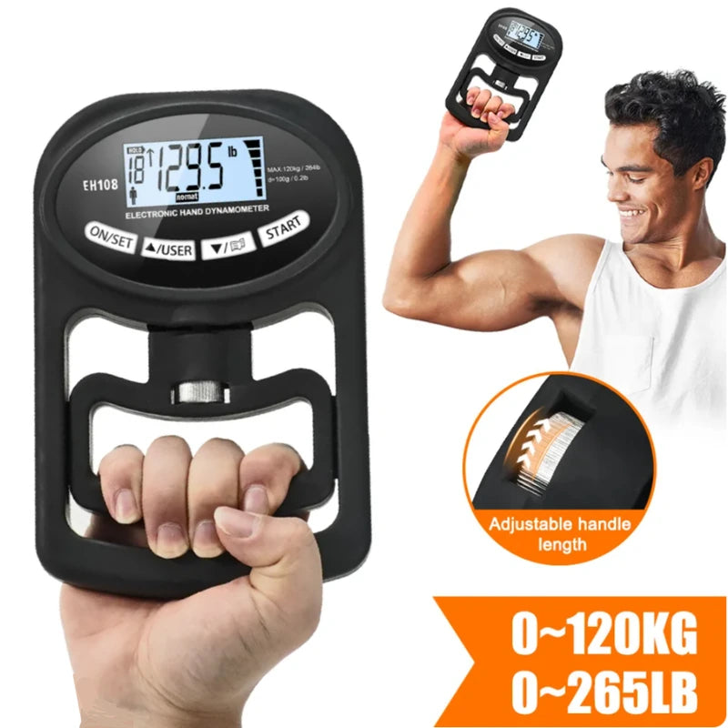 Digital Hand Grip Strength Tester 120Kg / 265Lbs, USB Dynamometer Meter with LCD Screen for Sport Power Training