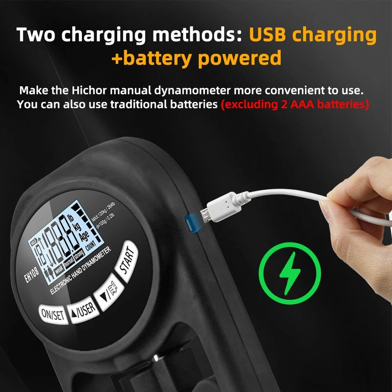 Digital Hand Grip Strength Tester 120Kg / 265Lbs, USB Dynamometer Meter with LCD Screen for Sport Power Training