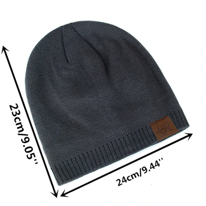 Label Winter Hat – Solid Color Knitted Beanie for Outdoor Sports & Cold Weather