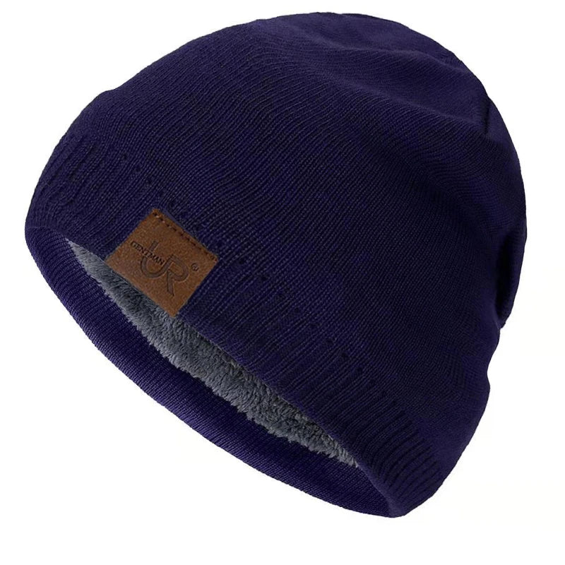 Label Winter Hat – Solid Color Knitted Beanie for Outdoor Sports & Cold Weather