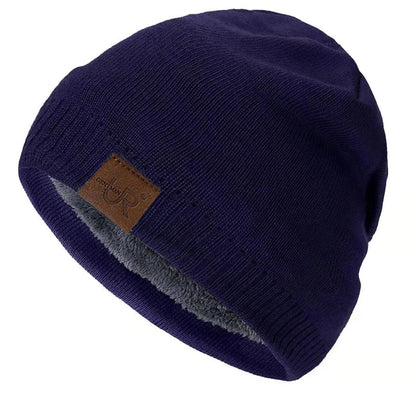 Label Winter Hat – Solid Color Knitted Beanie for Outdoor Sports & Cold Weather